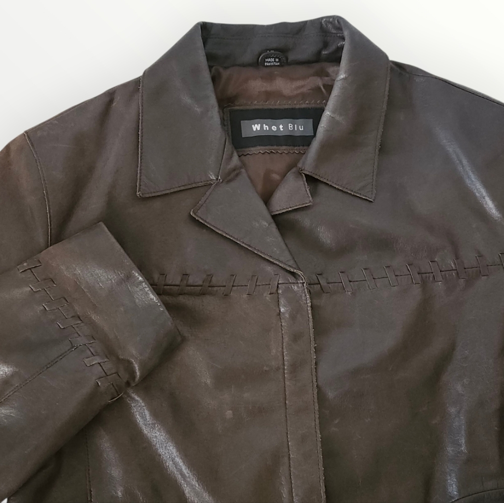 Whet Blu Women XL Brown Genuine Leather‎ Jacket Satin Lined Classic Blazer Style